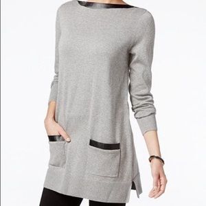 Sweater tunic with faux leather detail